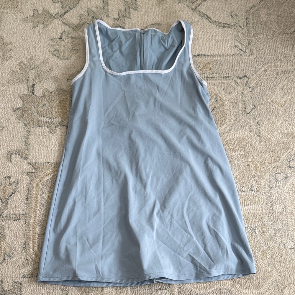 Light Blue Sleeveless A-Line Dress with White Trim